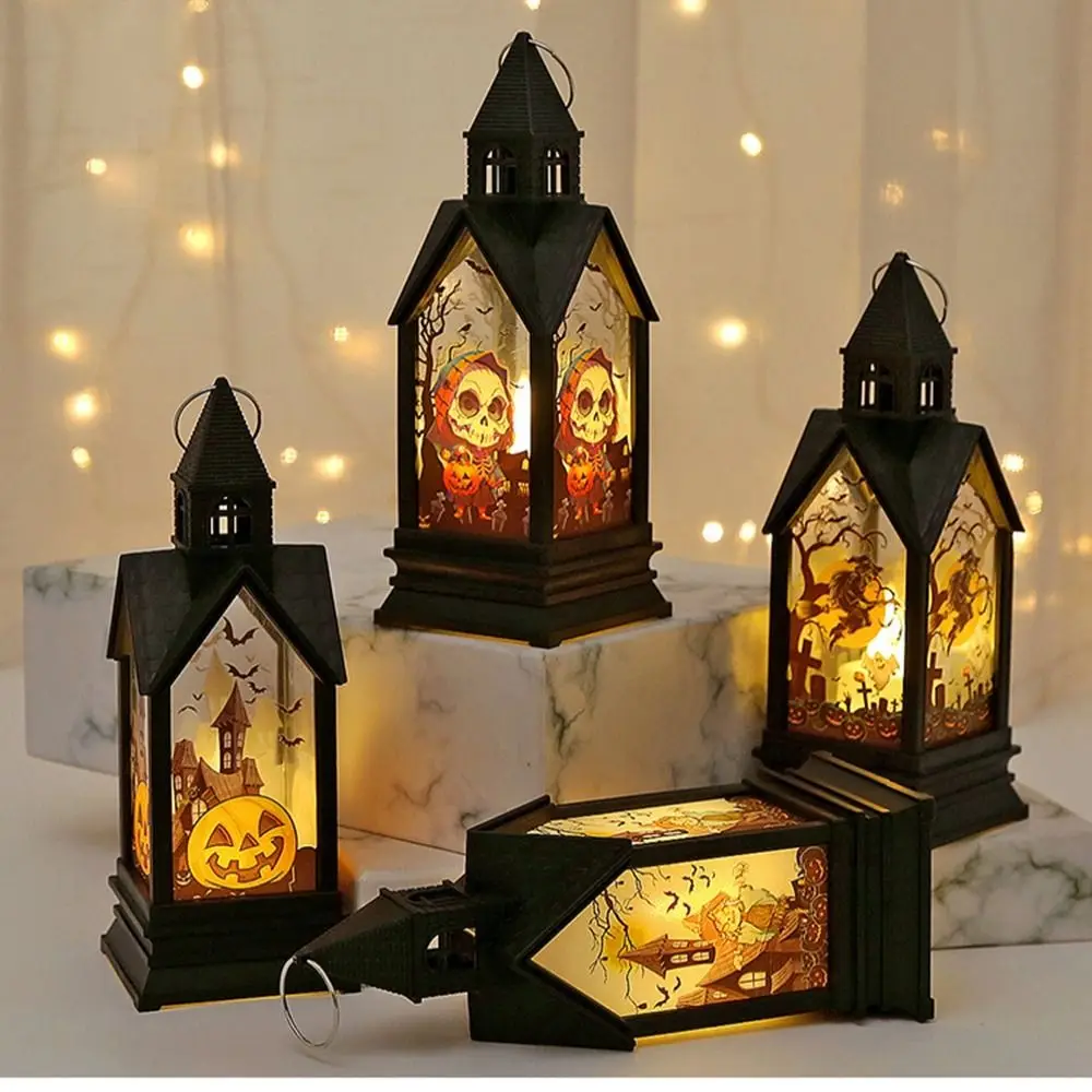 DIY Crafts Halloween LED Lights Fashion Portable Pumpkin Castle Candle Lamp LED Wind Light Halloween