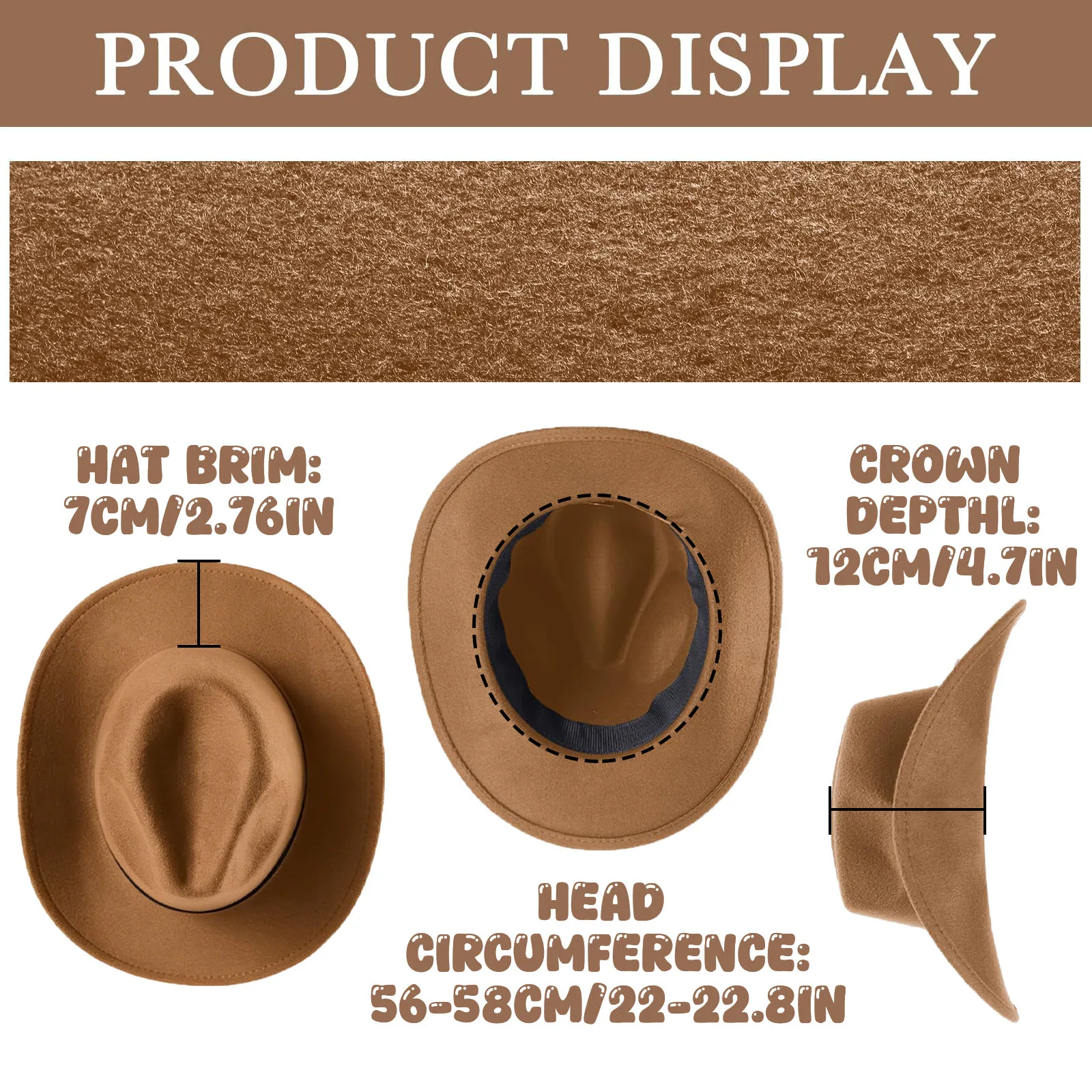4-24Pcs Western Cowboy Hat for Men Women Adjustable Felt Cowgirl Hats Wide Brim Fedoras Hat for Adult Bachelor Party Costume view 6