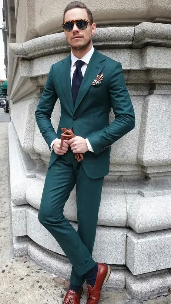 

Green Men Suit Gentle Prom Tuxedo Slim Fit 2 Piece Suits Custom Groom Party Blazer Sets Costume Homme Ternos Masculino Completo