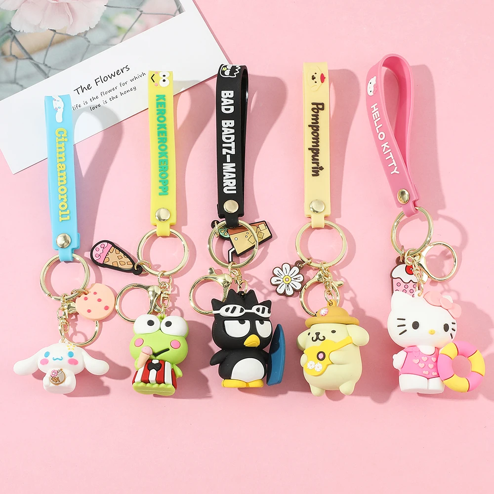 Anime Sanrio Hello Kitty Figures Keychain Kuromi My Melody Action Figural Model PVC Key Ring Cinnamoroll Figurine Birthday Gifts