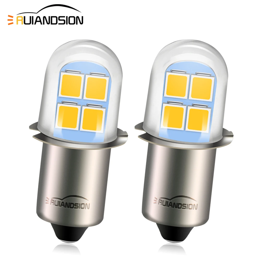 

Ruiandsion 2pcs P13.5S LED Bulb White Warm White 2835 8SMD Chips 4.5V 6V LED Bulb Upgrade Headlamps Flashlights Torch Lights