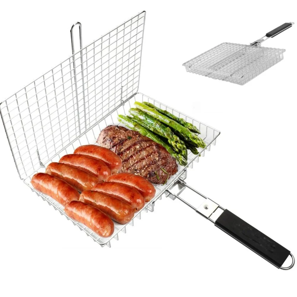 

New Durable Grill Accessories Folding Design Easy To Clean Portable BBQ Net Multifunctional Grill Basket Camping BBQ