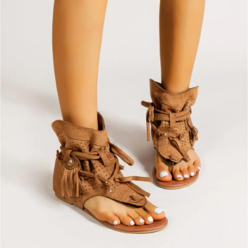 Women\'s Sandals 2026 Retro Gladiator Ladies Clip Toe Vintage Boots Casual Tassel Rome Fashion Summer Woman Shoes for Female New