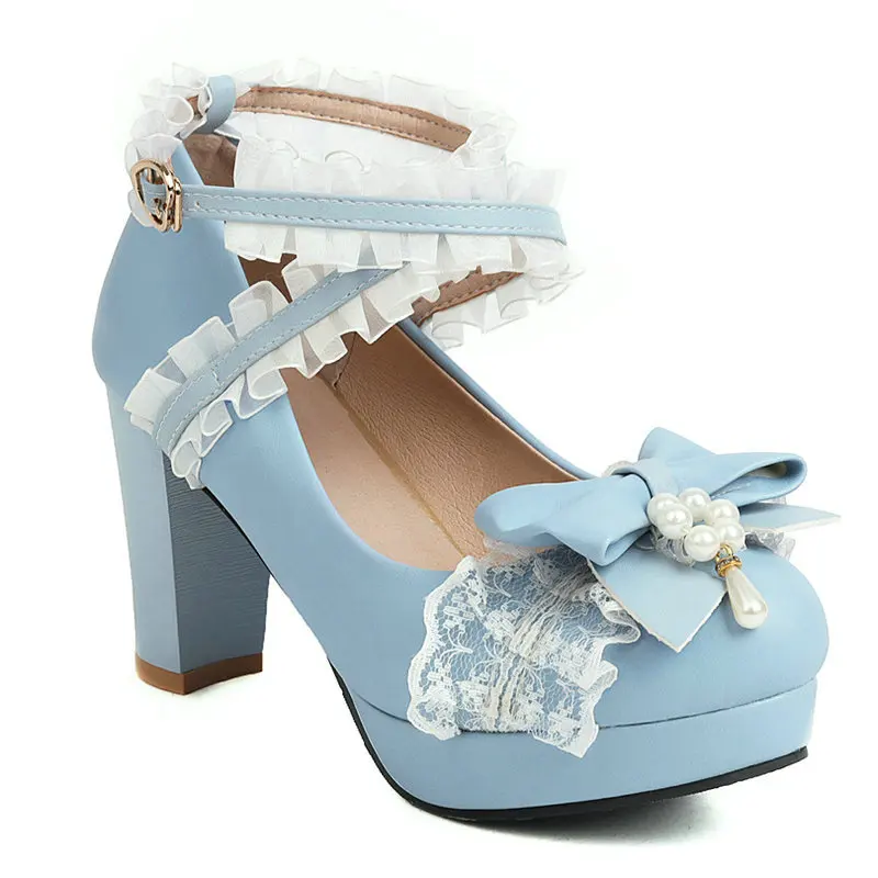 

Очаровательные туфли для косплея больших размеров 45, 46, 47, 48 с кружевными ремешками и перекрестными лямками, милые женские туфли-лодочки на платформе с толстым высоким каблуком в стиле Лолита Мэри Джейн