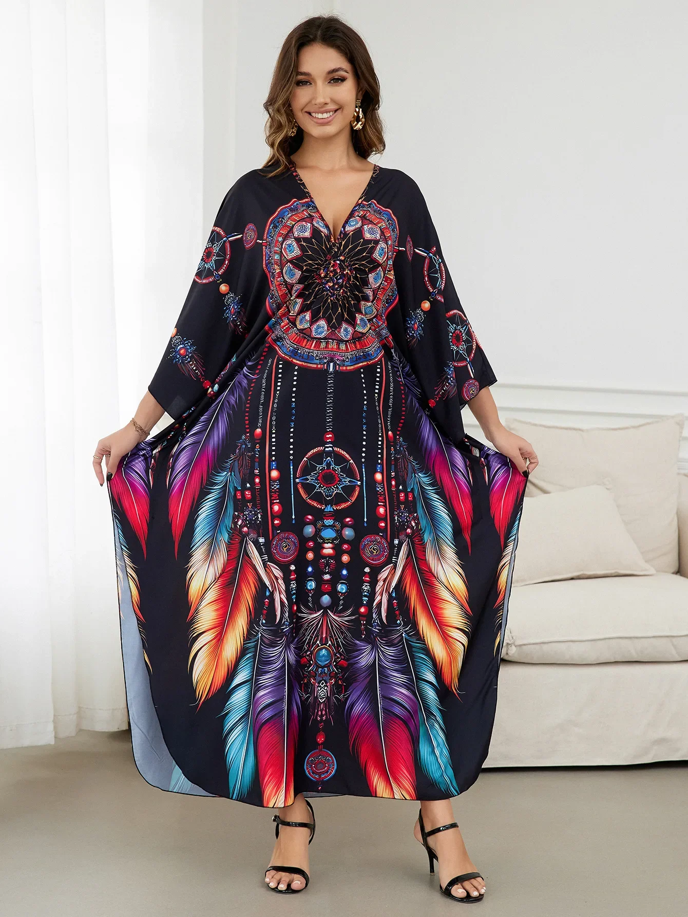 

Beach Dresses Printed Kaftans for Women Maxi Robe Summer Holiday Bathing Suits Dropshipping Factory Supply