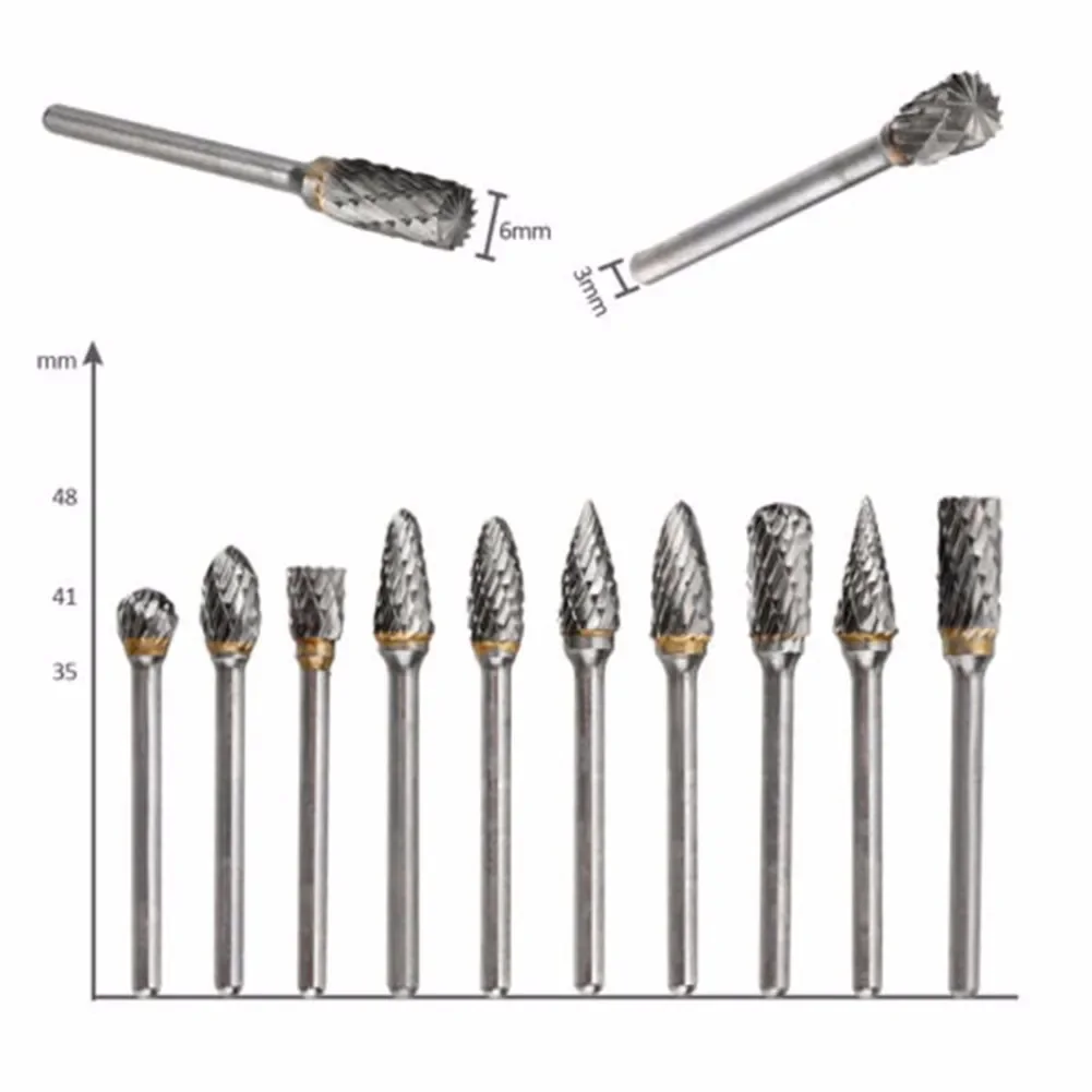 Imagem -06 - Carboneto de Tungstênio Rebarbas Rotativas Brocas Fresa Ferramenta Rotativa Rebarbas para Metal Madeira Moagem Elétrica Broca Rotativa 10 Peças