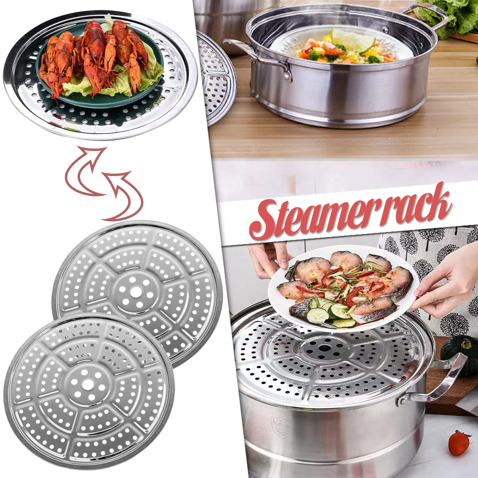 2 Pcs 28 Cm Pressure Cooker Canner Rack Stainless Steel Canning Steamer Rack Stand For Cooking Toast Bread Baking Kitchen Gadget