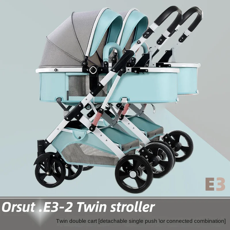 Double Baby Stroller Can Be Sitting or Lying Down High Landscape Detachable Combination Newborn Baby Stroller Sleeping Basket