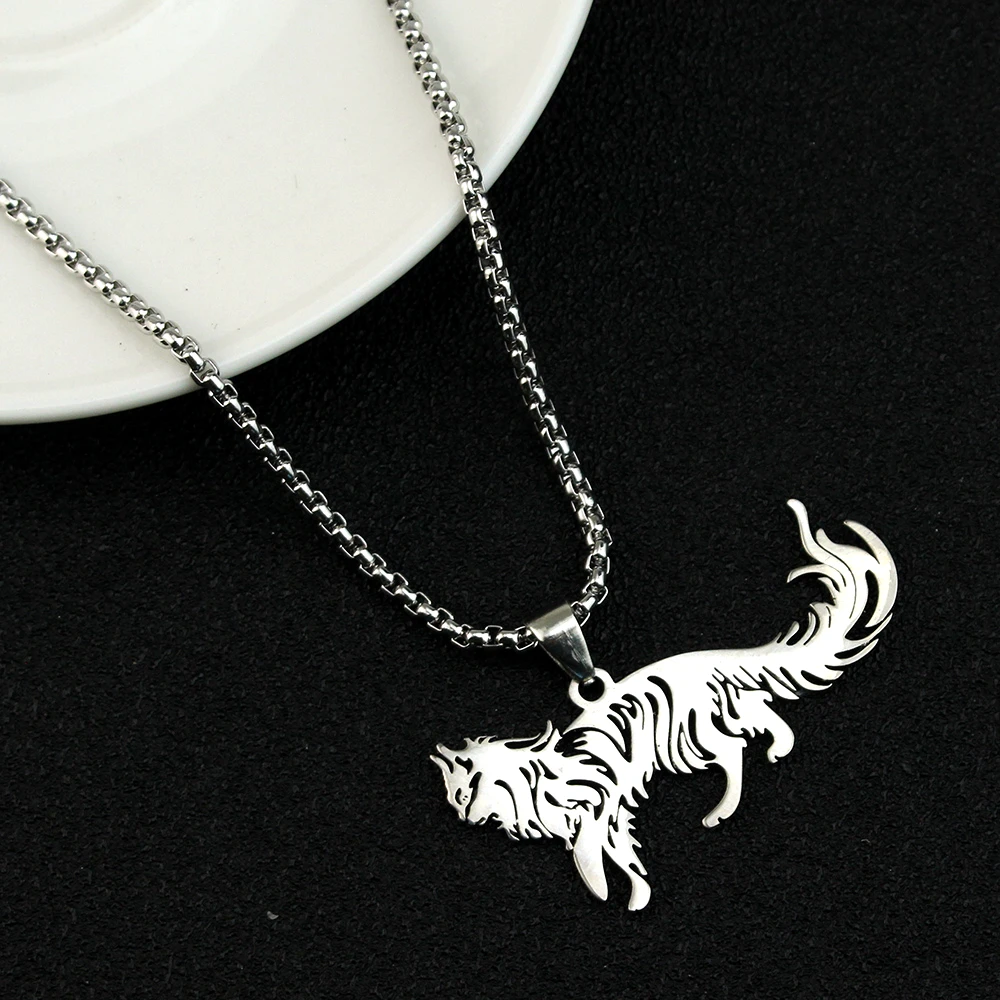 Mainecoon Pendant Necklace Cute Pet Maine Coon Cat Stainless Steel Pendants for Male Female Couple Hip-Hop Jewelry Birthday Gift