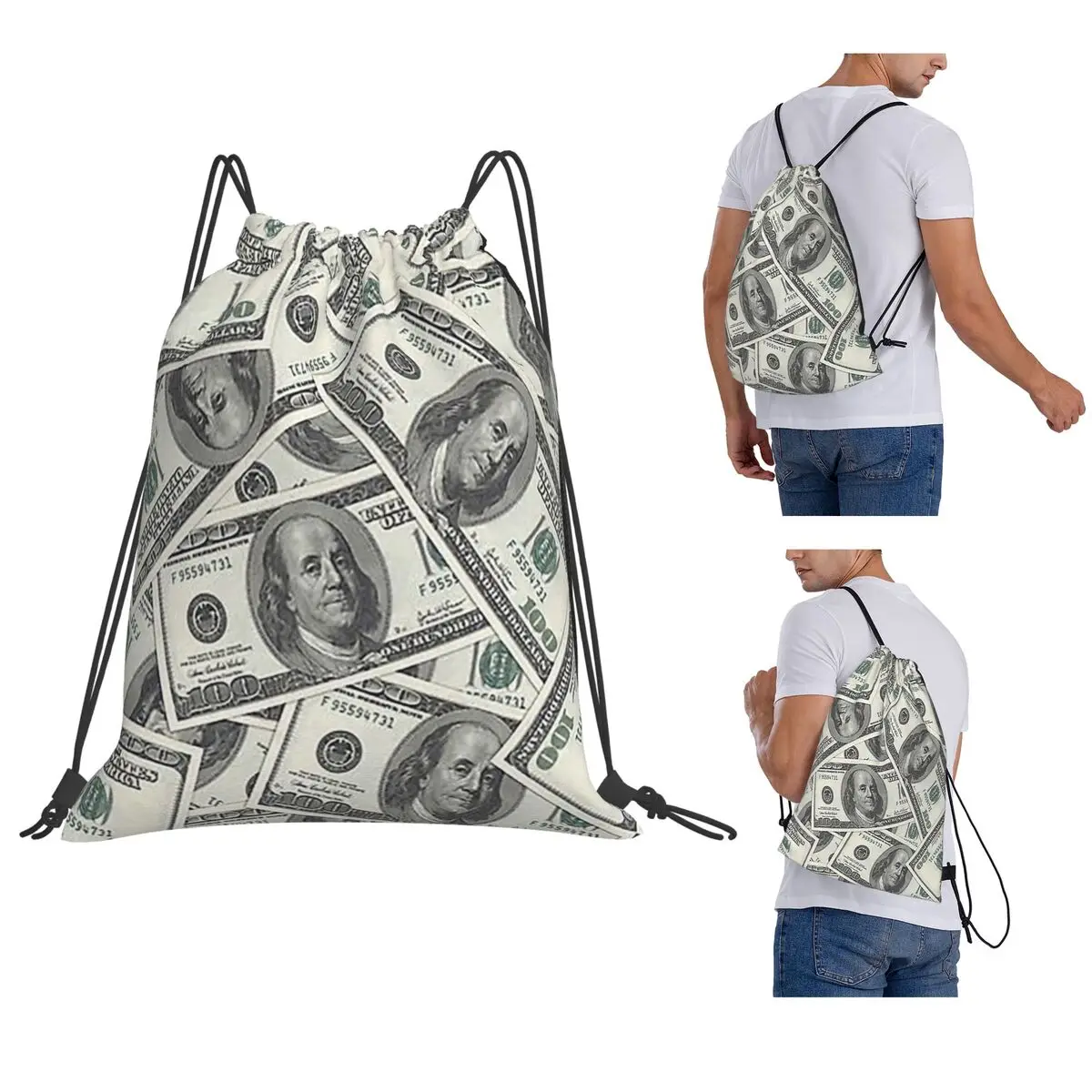 Rich Money Novelty Dollars Backpacks Fashion Drawstring Bags Sundries Bag Book Bags for Man Woman Students