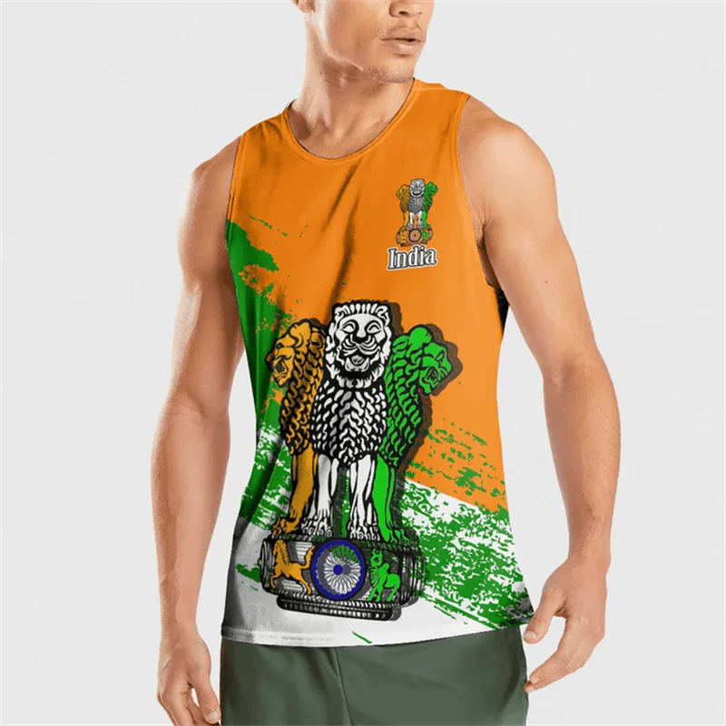 Camiseta sin mangas con estampado 3D de mapa de la bandera de la India para hombre, ropa deportiva de moda, chaleco Hawaiano para hombre, emblema nacional, Tops para niños