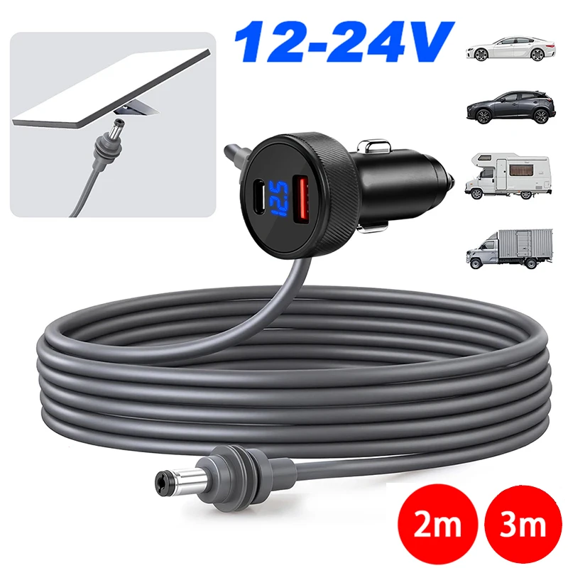 Für Starlink Ladegerät USB Typ C Zigarrien Feuerzeug Auto Ladegerät 12V-24V Fahrzeuge 2M Digital Voltmeter wasserdichte Verlängerung Kabel