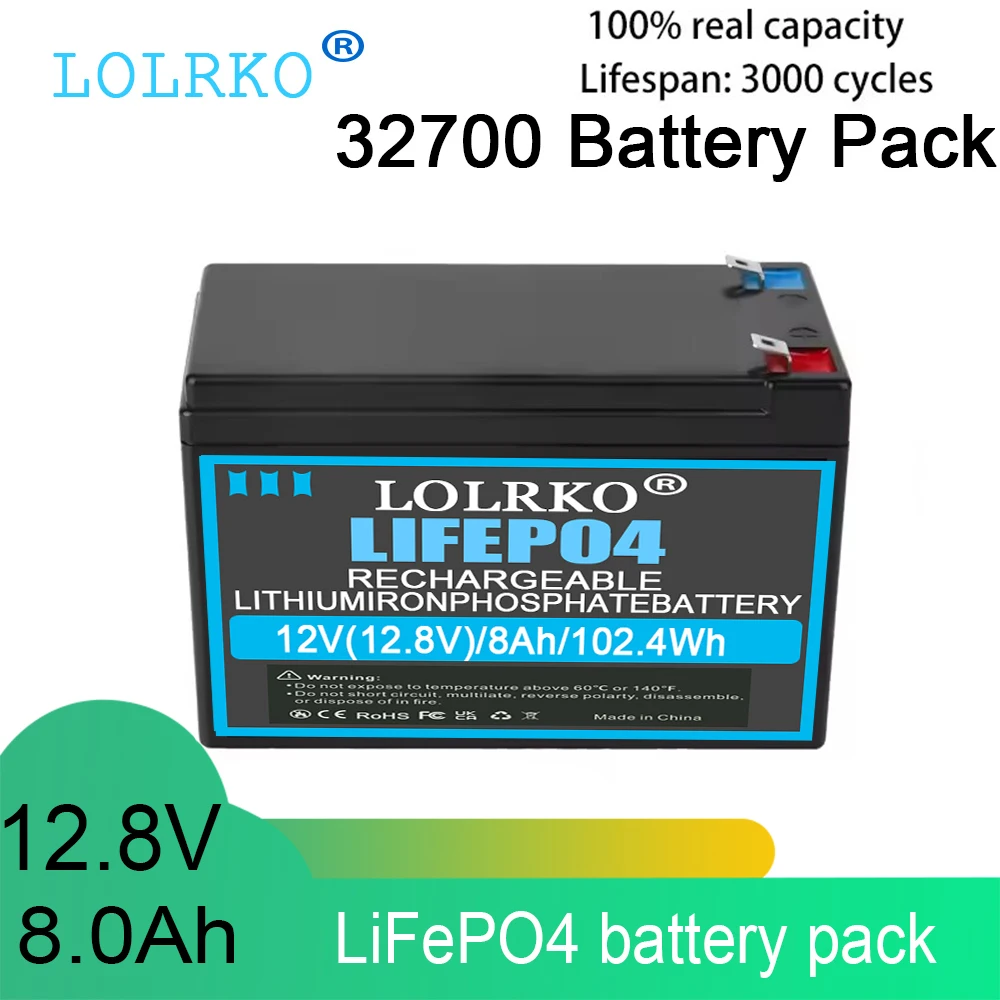 Batería LiFePO4 de 12V 8Ah/15Ah con BMS integrado, más de 3000 ciclos, para energía solar/UPS/sonda de pesca/RV/dinamo/barco/exterior, batería de iones de litio de 12.8V
