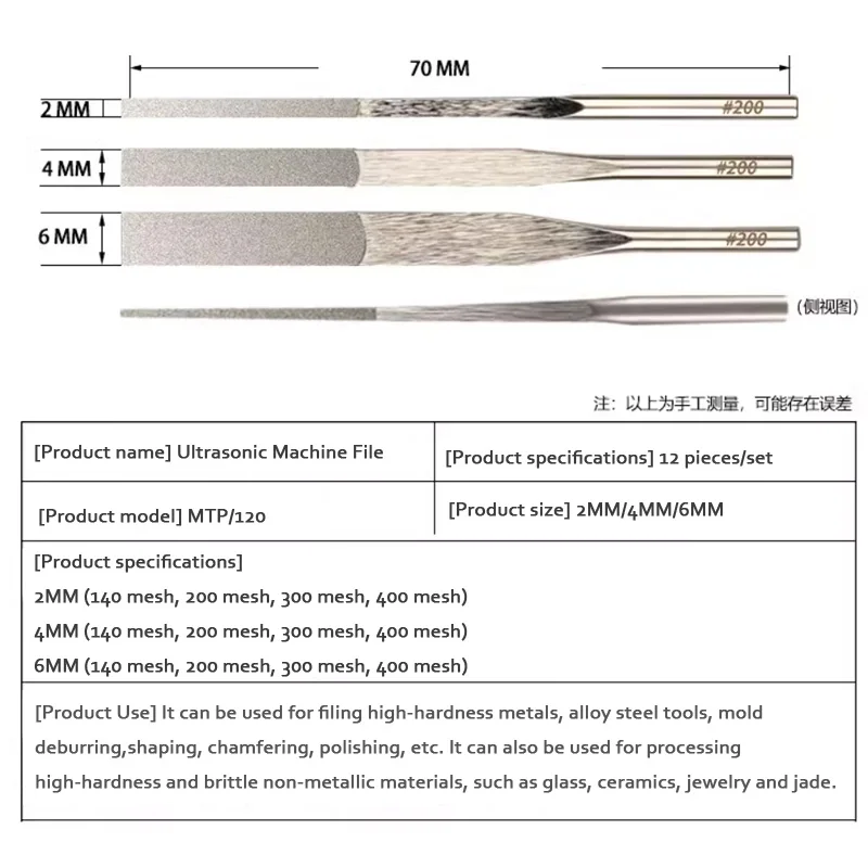 12PCS/SET Besdia Diamond Tapered Machine file set MTP-120 Diamond alloy Ultrasonic reciprocating file vibrating short file 2~6mm