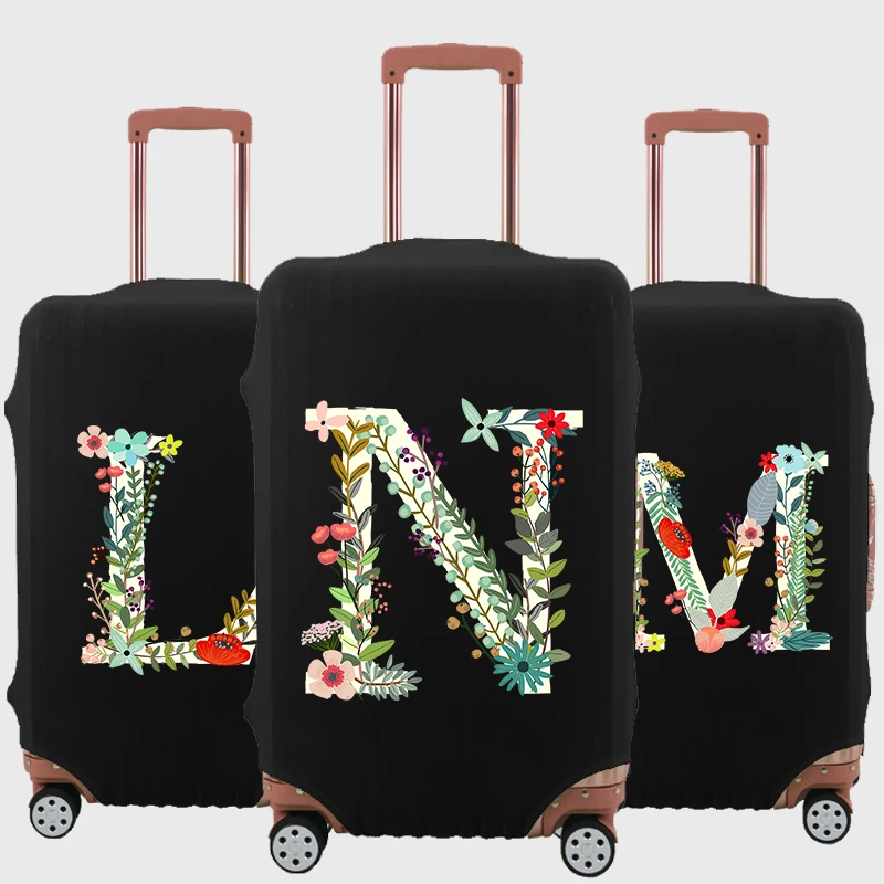 

26 Alphabetic Flower Print Luggage Cover, Traveling Carry-on Suitcase Case Protective Cover Fits 18 -32 Inch Travel Accessories