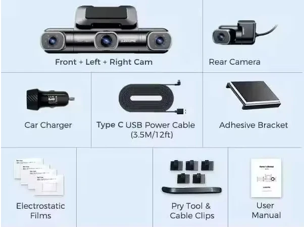 AZDOME 360 °   Dashcam M660 Voor Achter Binnen Auto Camera 5G WiFi GPS 4 Kanaals Dashcam voor Auto's IR Nachtzicht 2.5K+1K+1K+1K