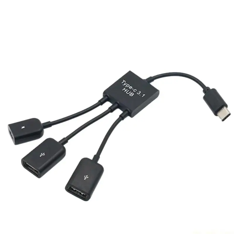 F62C Multipurpose USB C OTG Dongle with 3 Connectors Plug and Play Functionality PVC Texture for Effortless Connectivity