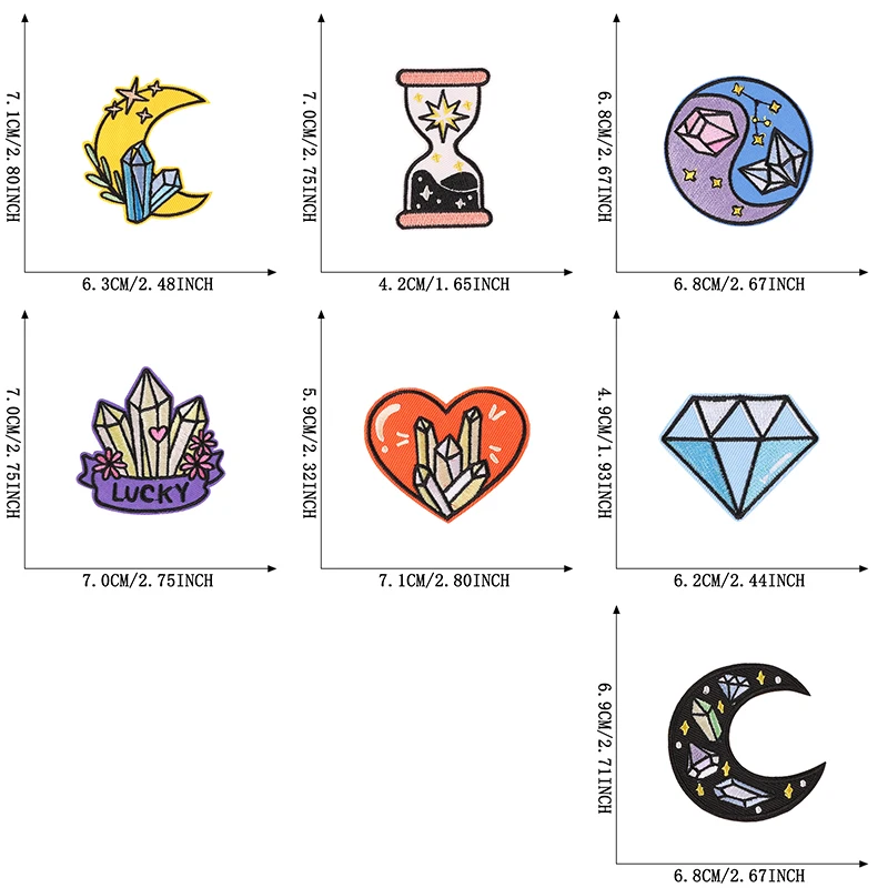 7-teiliges Diamant-Aufnäher zum Aufbügeln für Kleidung, bestickte Jacken, niedlich, zum Nähen im Freien, DIY-Aufkleber-Set, für Mädchen und Kinder, Stoffe, thermisch – Detail 2