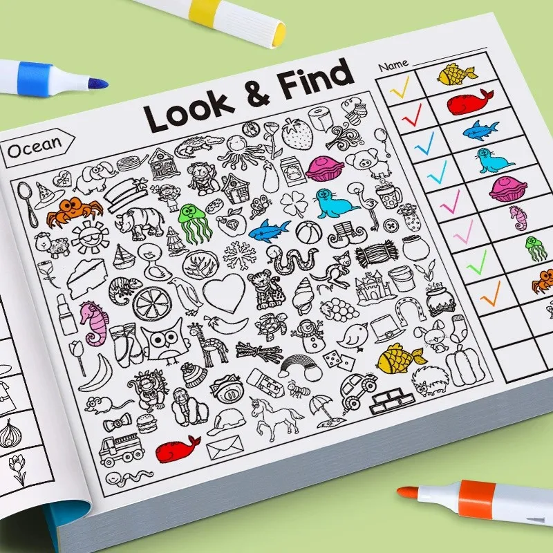 Look And Find Coloring Book For Toddlers - PFun Search & Color Pages Kids Early Education Activity Book