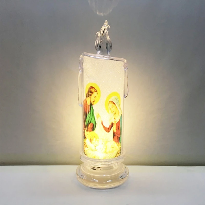 Jesus Virgin Christ Lamp Romantic Tealight Electronic Flameless LED Devotional Prayer Candles Light Religious Decoration