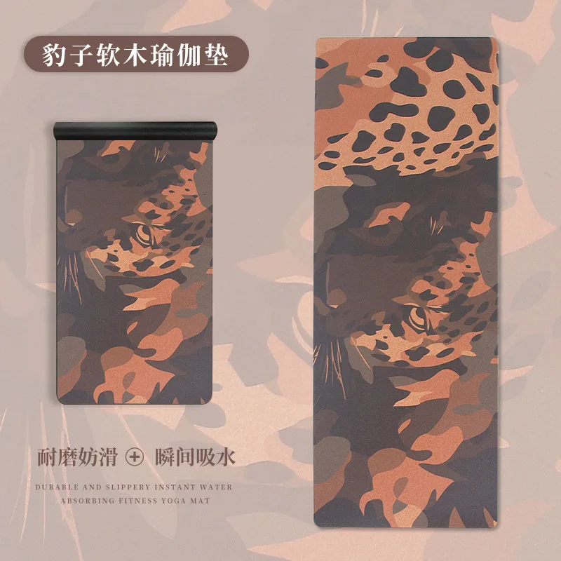 Tapete de yoga de corcho con estampado de tigre de 5 mm, tapete de yoga silencioso con absorción de impactos, antideslizante, tapete de baile, fitness, para el hogar