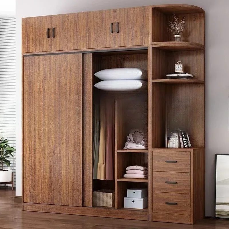 Premium All Solid Wood Wardrobe Household Bedroom Modern Simple Assembly Rental Room Small Sliding Door