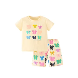 Jumping Meters New Arrival Butterfly Kids Outfits For Summer Girls Clothing Sets Short Sleeve Rainbow 2 Pcs Baby Fashion Suits