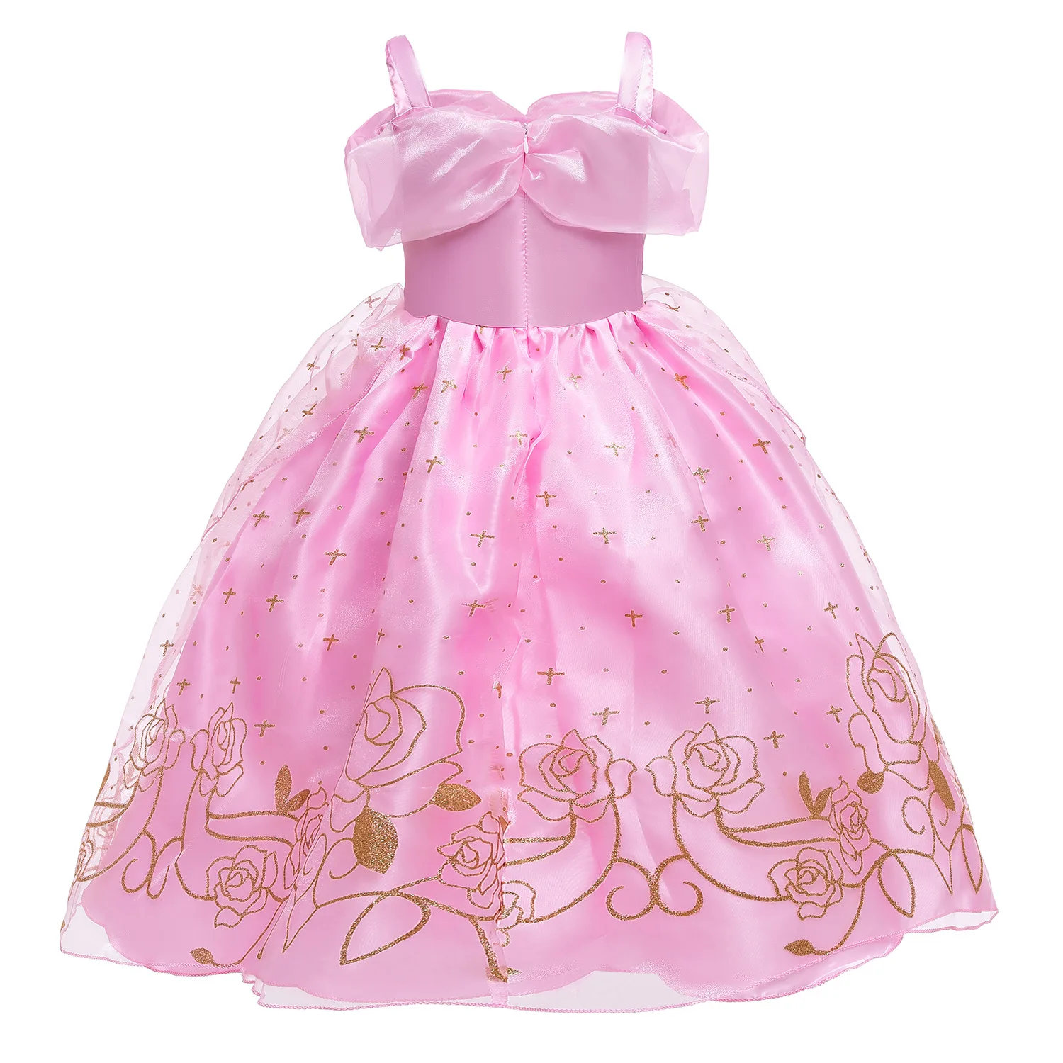 Disney Aurora Princess Dress for Girls Sleeping Beauty Cosplay Costume Summer Floral Rose Print Sling Dress Kids Elegant Gown