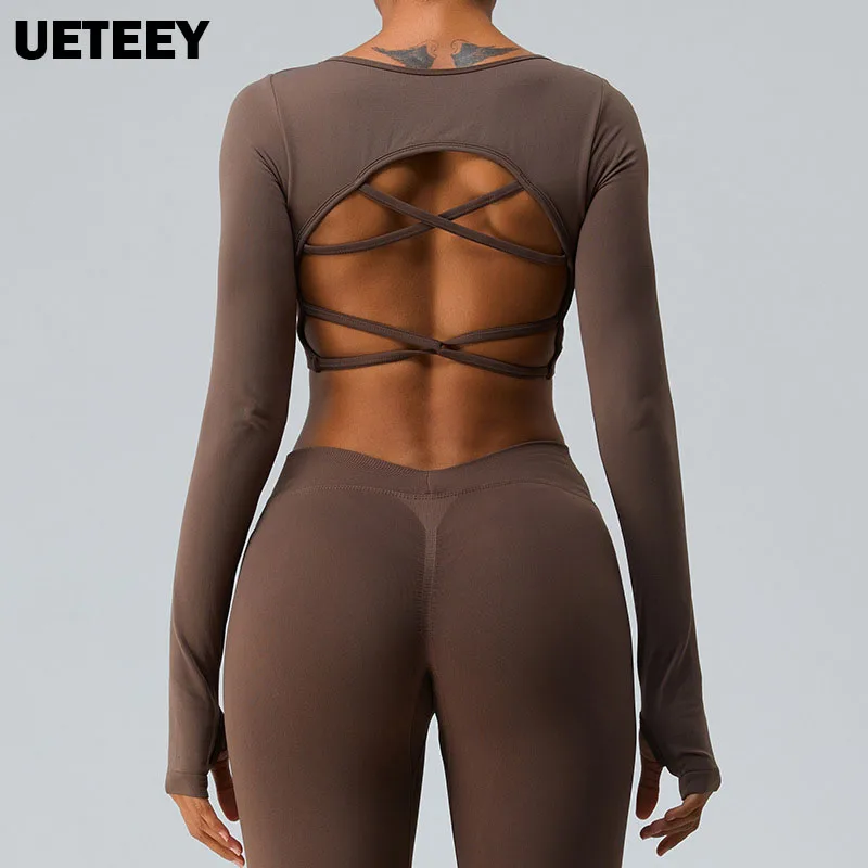 

2pcs Female Yoga Sets Matching Suits Women Gym Leggings Workout Long Sleeve Crop Tops Sports Tracksuits Running Clothes Outfits