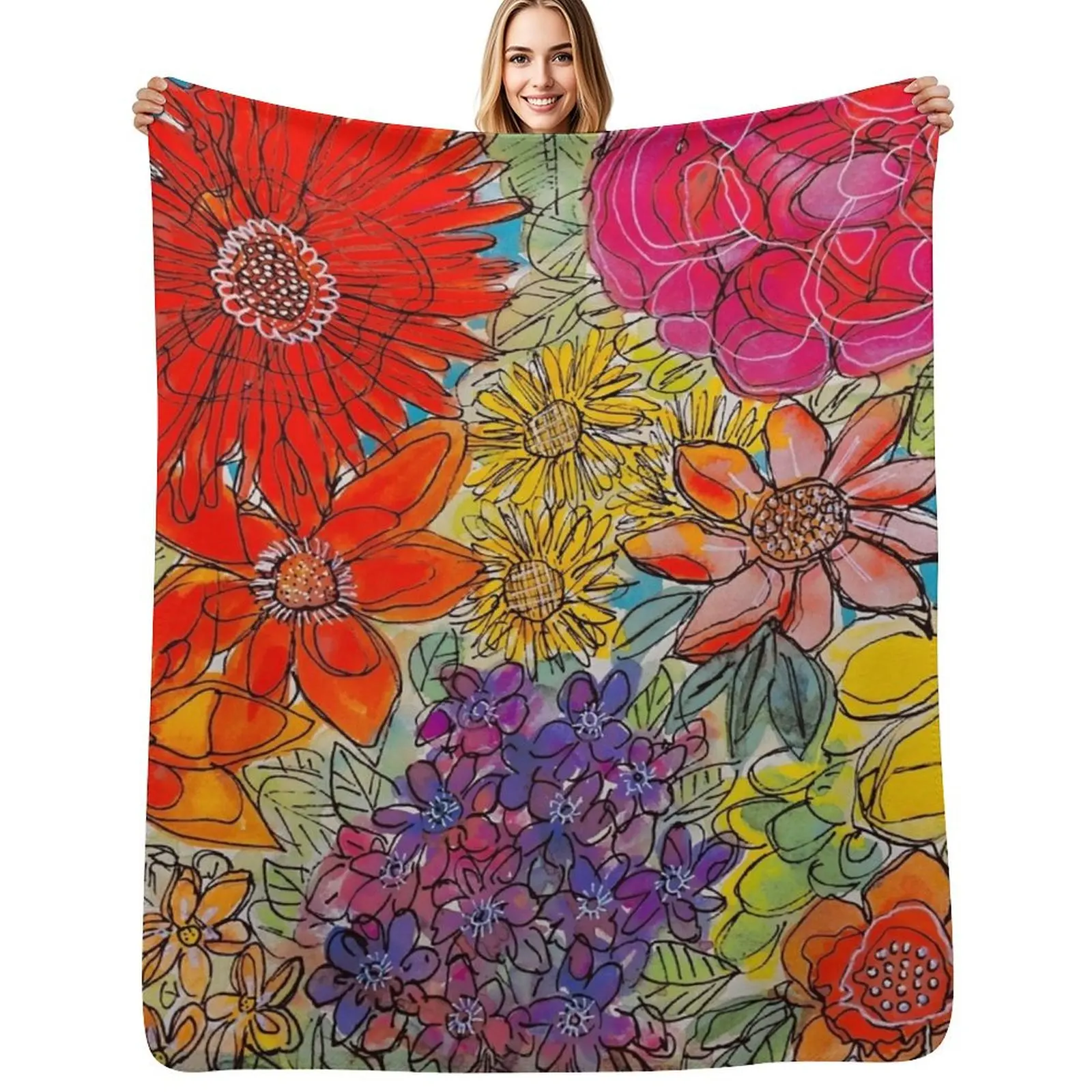

Digital doppleganger watercolour vibrant bouquet Throw Blanket Decorative Throw Nap Designers anime Blankets