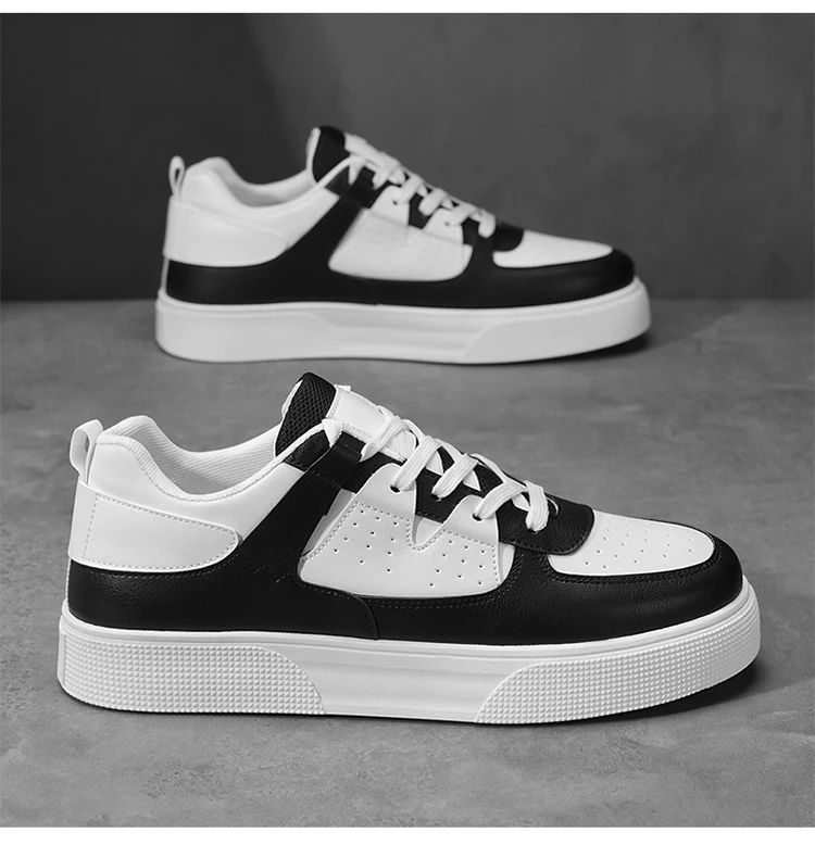 Herren Casual Skate-Schuhe Schwarz-Weiß Farbblock Atmungsaktive Niedrige Plateau-Sneaker – Detail 14