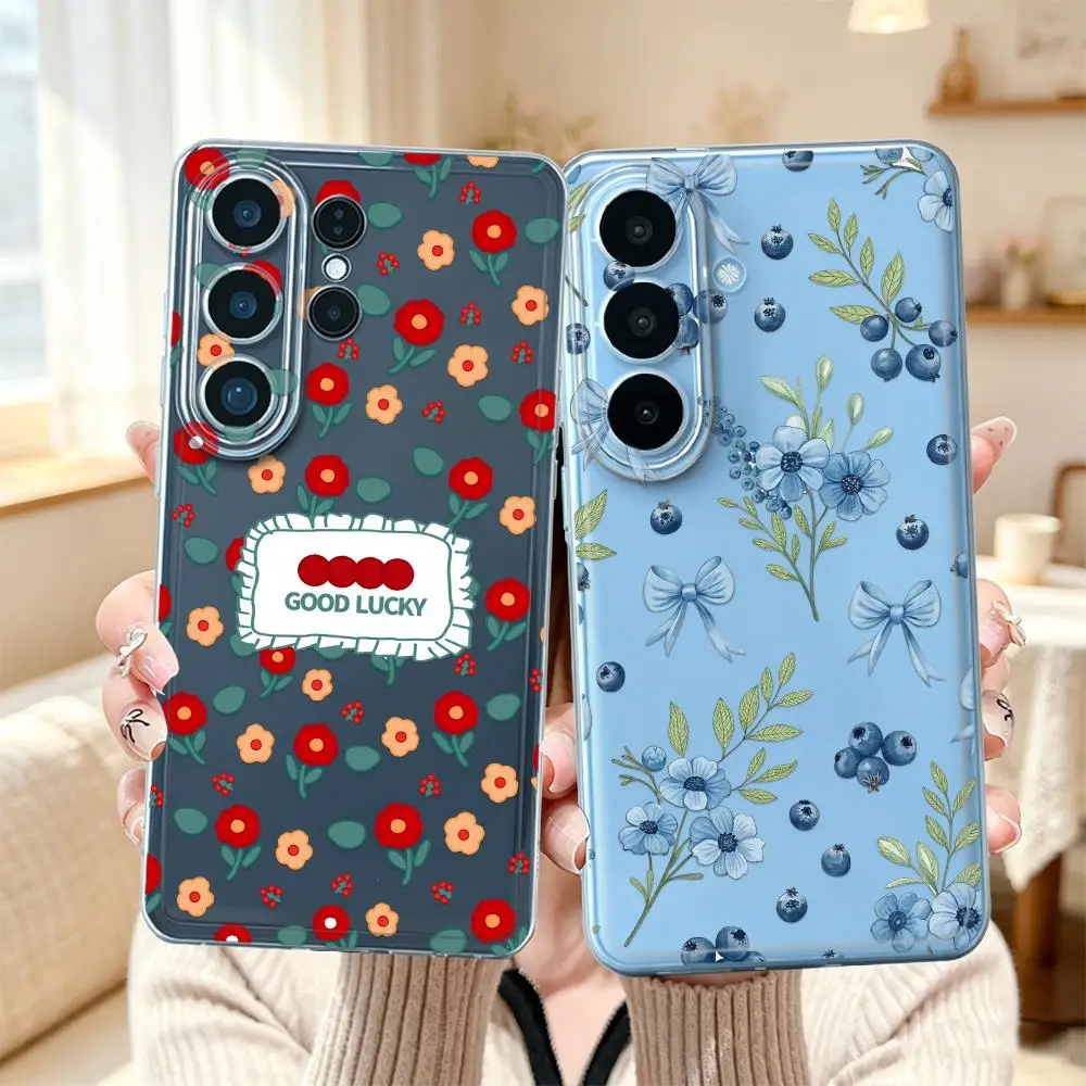 Blue Flower Bow Print Case for Samsung Galaxy S26 Ultra S23Ultra S21 S20 Plus Note 20 Ultra 10 S23 Ultra S22 FE S24 S25 Edge