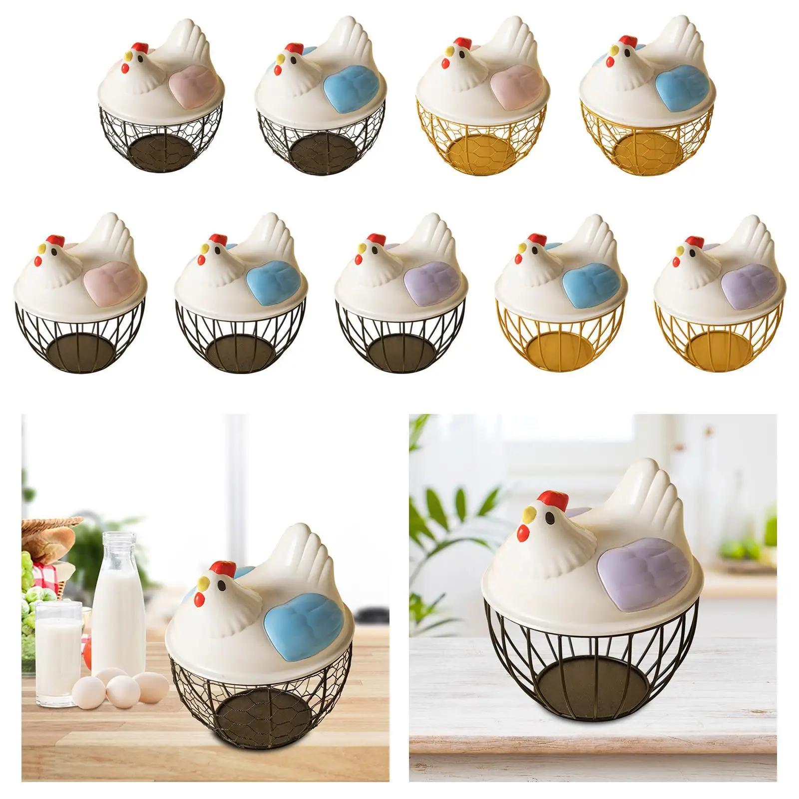 1x Cesta para huevos con tapa, suministros de cocina, cesta decorativa creativa portátil para frutas y verduras, para encimera del hogar, para refrigerios de frutas