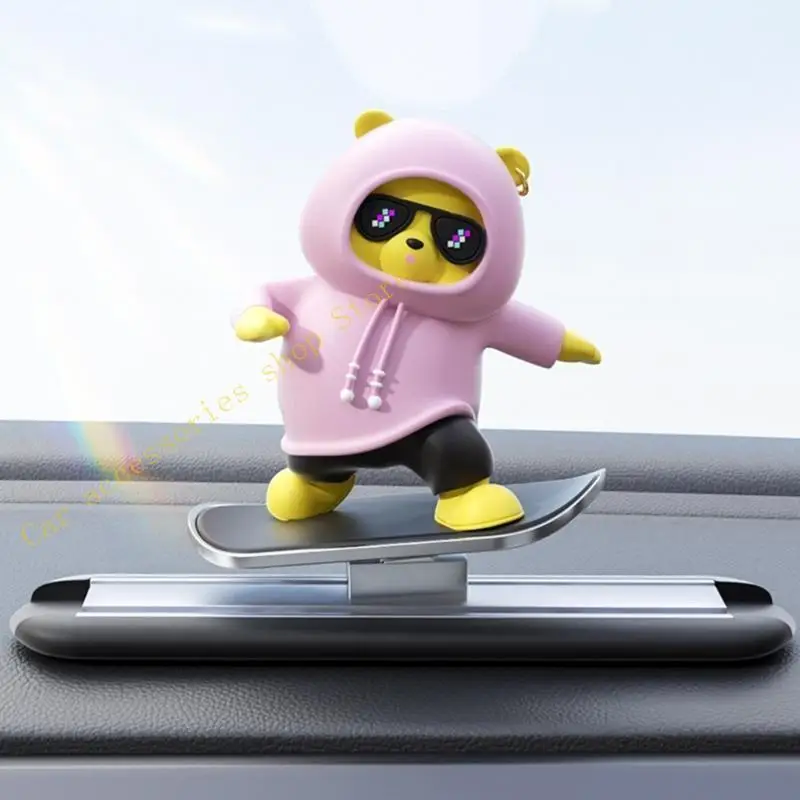 

T21E Dashboard Decor Auto Decorative Accessory Cartoon Skateboarding Bear Decor