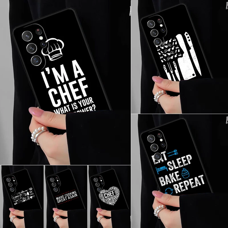 الخبز سكين الطاهي جراب هاتف لسامسونج غالاكسي S25 S24FE S23 S22 S21FE S20 S10 زائد الترا نوت 20 10Pro غطاء أسود ناعم