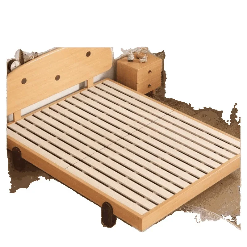 

wooden bed, household simple cartoon double bed, bedroom