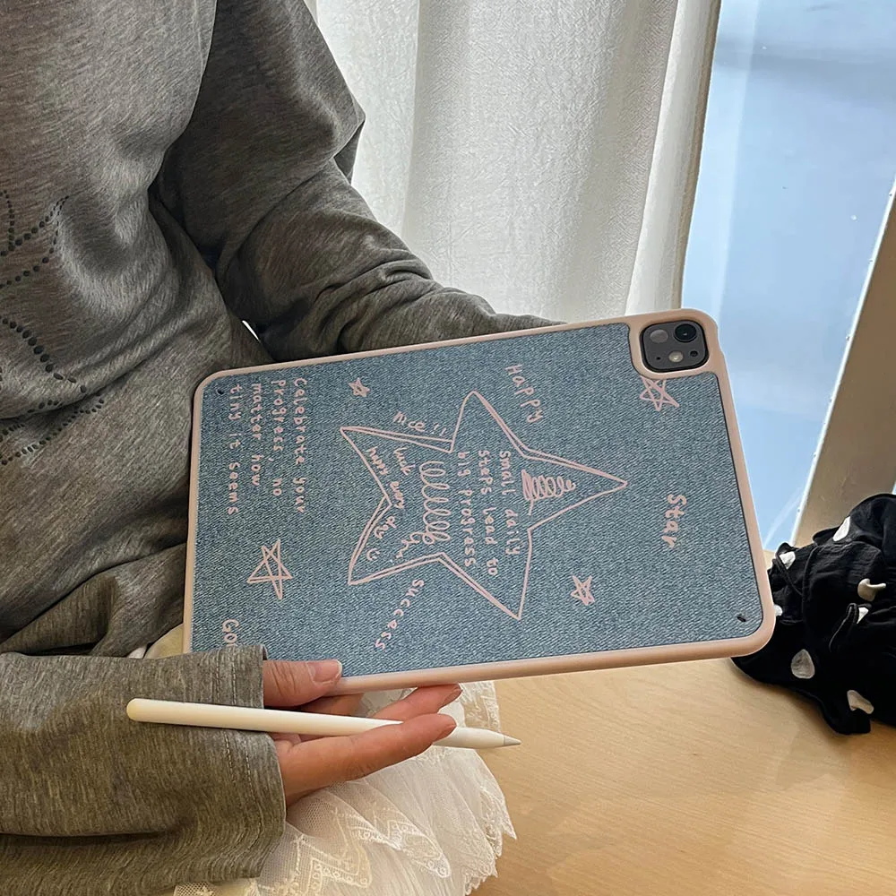 حافظة من الدنيم على شكل نجمة وردية لجهاز iPad 10.2 8th 9th ipad A16 11th 10th 10.9 Gen Cover iPad Pro 12.9 "13" Air 11" 4 5 9.7 mini 6 7 8 Shell