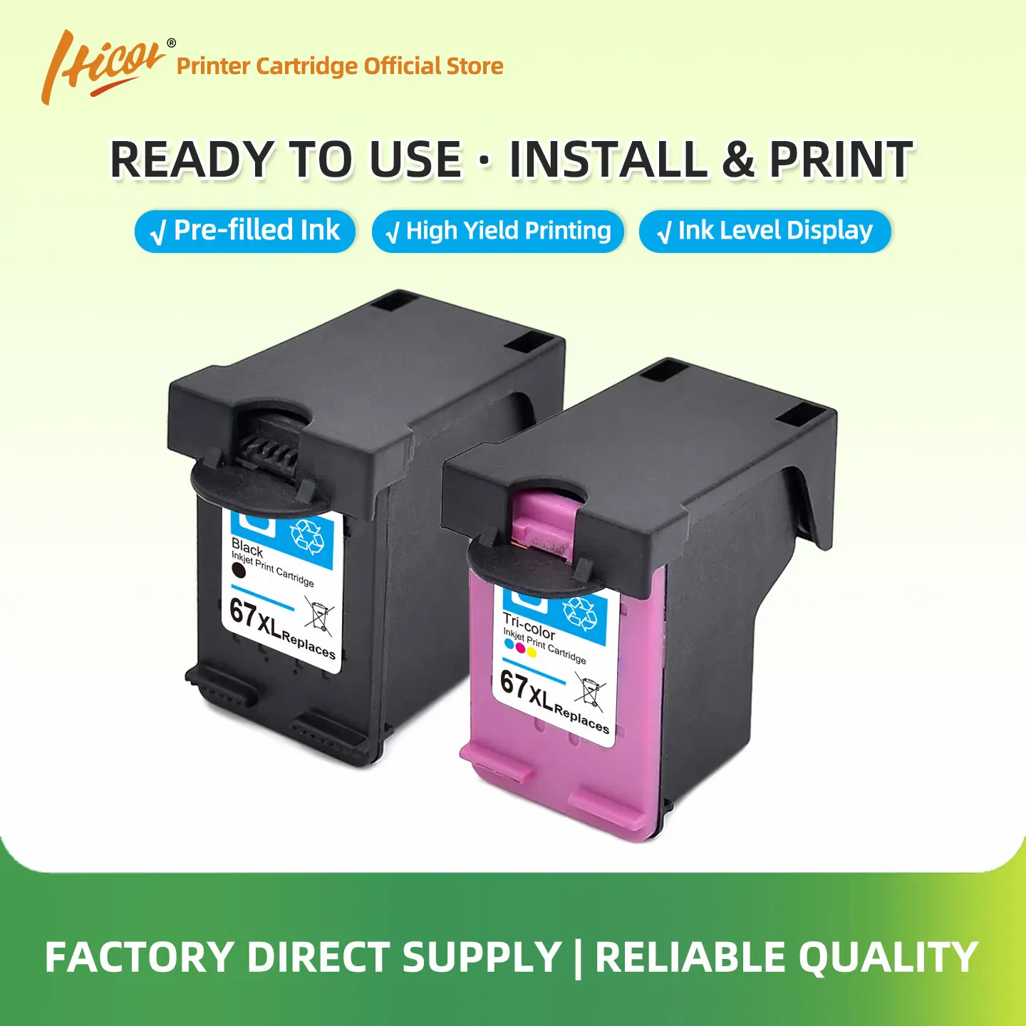 Cartucho de tinta 67XL para HP DeskJet 2755 4155 y ENVY 6055 6455 – Combinación de tinta negra y de color de alto rendimiento, impresión confiable