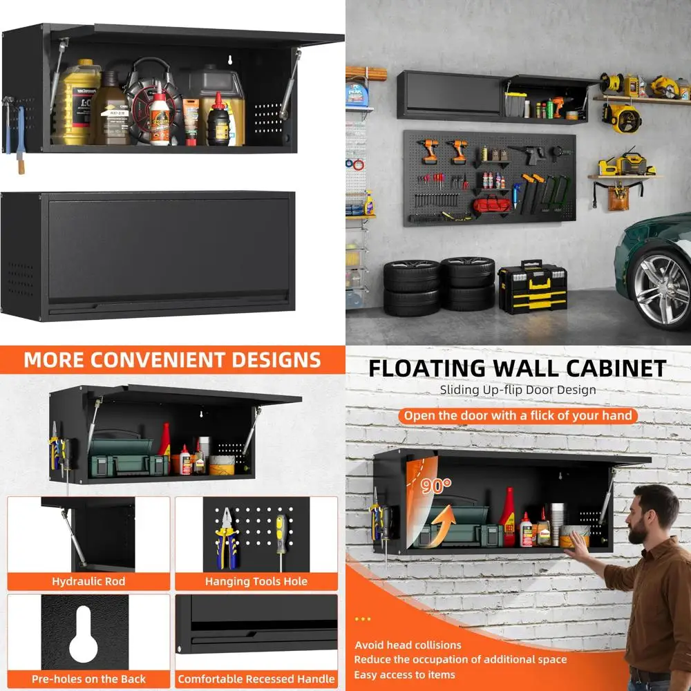 Настенный шкаф для хранения в гараже с откидной дверью, высота 13,8, подвесной шкаф для инструментов для организации гаража