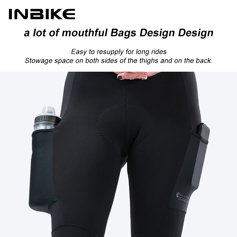 INBIKE Winter Women\'s Professional Cycling Pants Padded Bicycle Trousers Warm Fleece Road Bike Riding Tights with Side Pockets