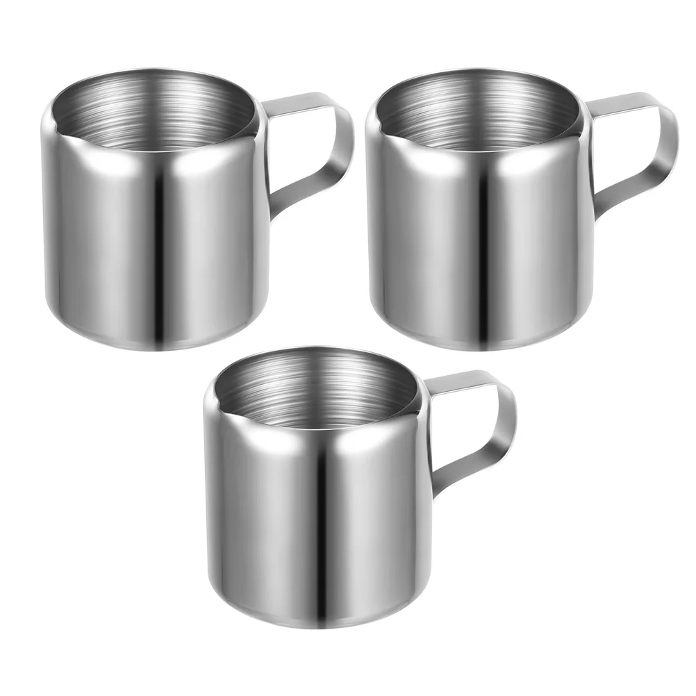 

3 Pcs Condensed Milk Cup Frother Pitcher Coffee Frothing Mug Sauce Silver Espresso Pouring