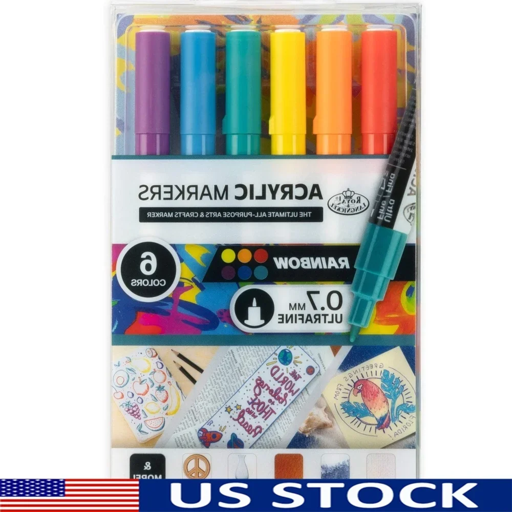 

6 Acrylic Art Markers Non-Toxic Fine Point Multi-Surface Craft Drawing Illustration Paint Pens Creative Supplies Artists Kids