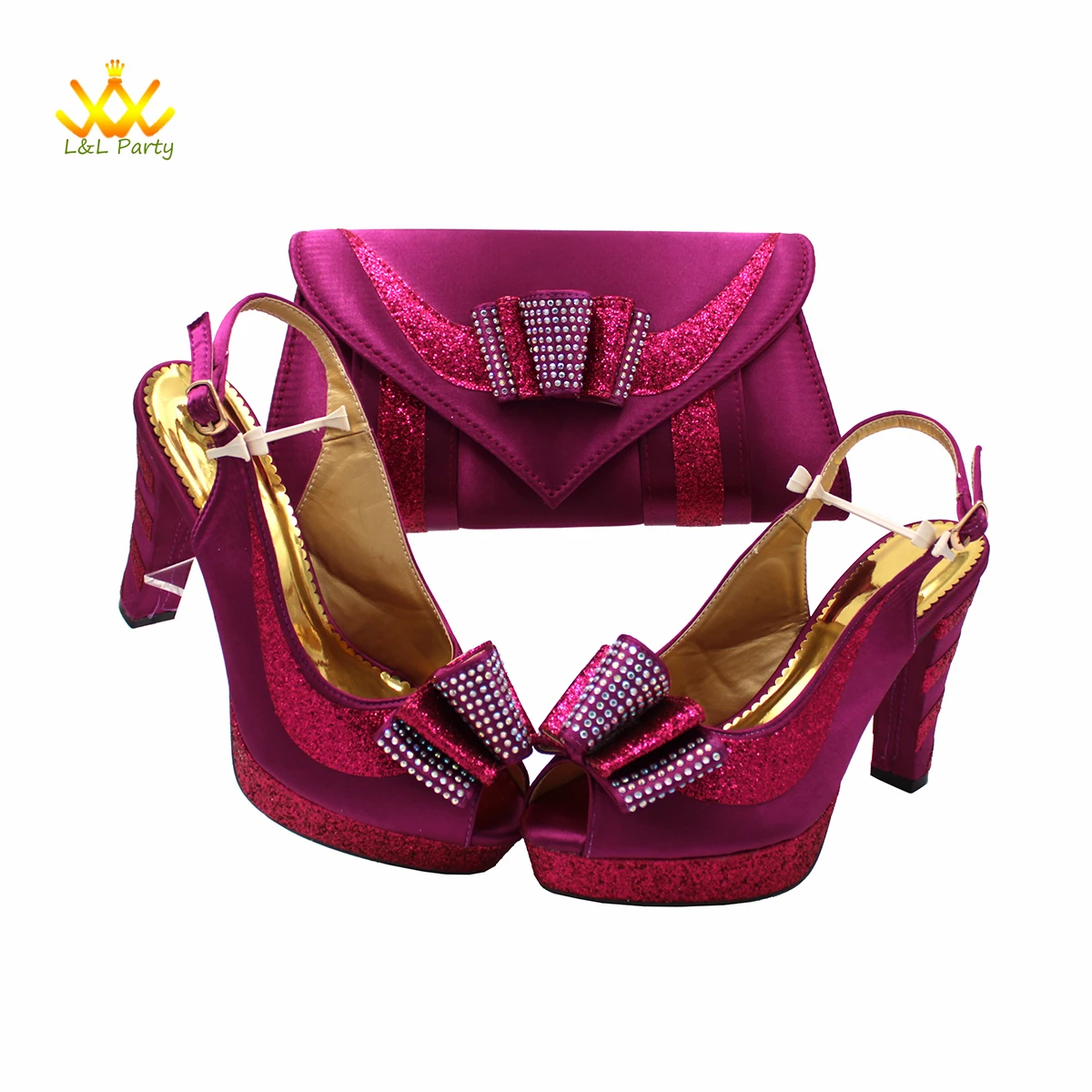 New Spring Autumn Super High Heels Shoes Matching Bag Set in Magenta Color For Nigerian Ladies Wedding Party