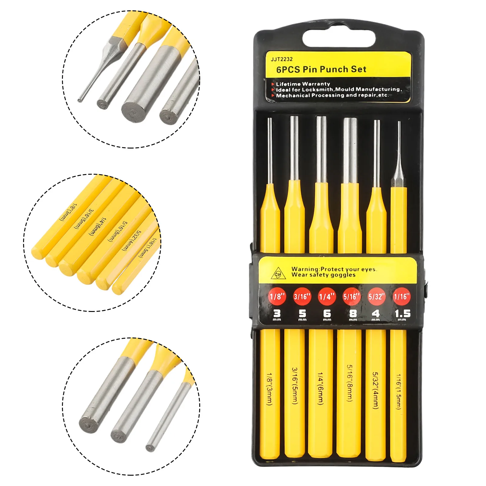 6PCS Centering Drive Punch Set 1.5-8mm Yellow Silver High Hardness Rustless for Carpenter Removing Replacement Hand Tools