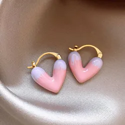 Pink Heart Ear Buckle Light Luxury High-grade Earrings for Women 2024 New Explosive Hoop Earrings Unique Temperament Jewelry