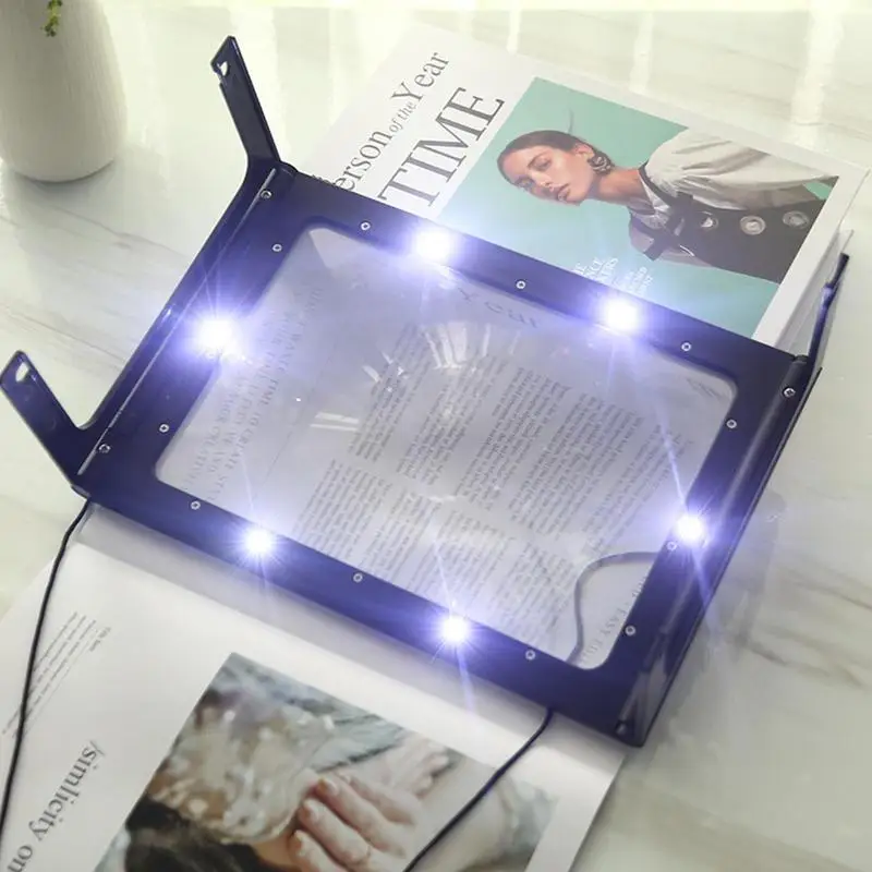 Page Magnifier Magnifying Glass With 6 Led Light Hands-Free Magnifying Glass Large Lens Magnifier Full-Page Rectangular