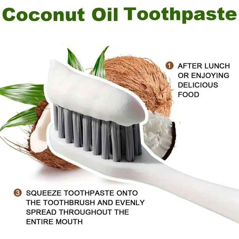 7pcs Coconut oil Whitening toothpaste baking soda stain removal Bad breath remover gum care repair fluoride-free family keleek