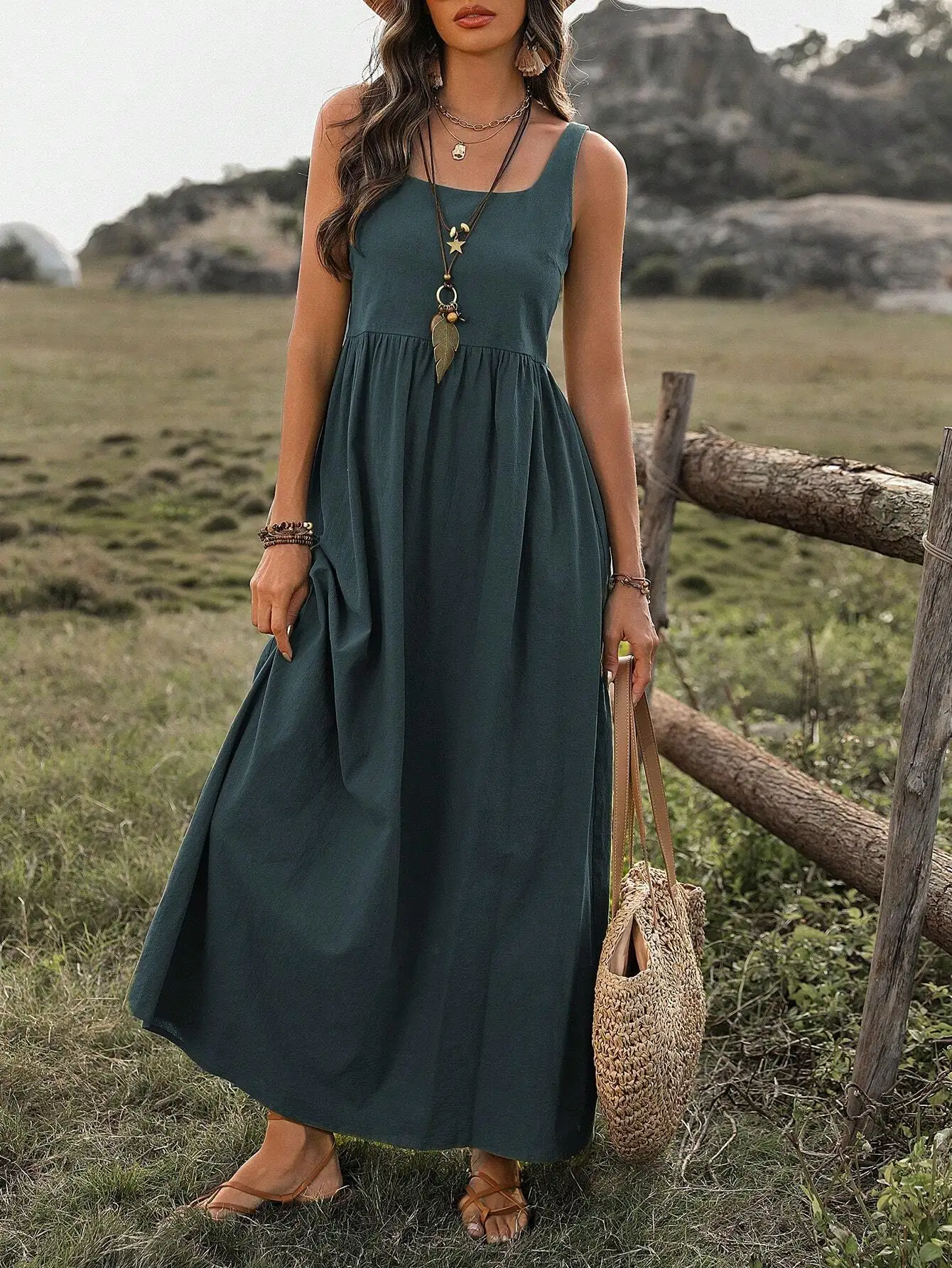 

Sleeveless Square Neck Casual Maxi Dress For Women Summer Bohemian