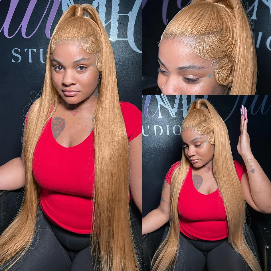 

Светлые прямые волосы 27 # Натуральные парики из человеческих волос Honey Human Hair Wigs, цветные, 13x6 HD, с фронтальной кружевной вставкой, бразильские, оригинальные, 30 дюймов