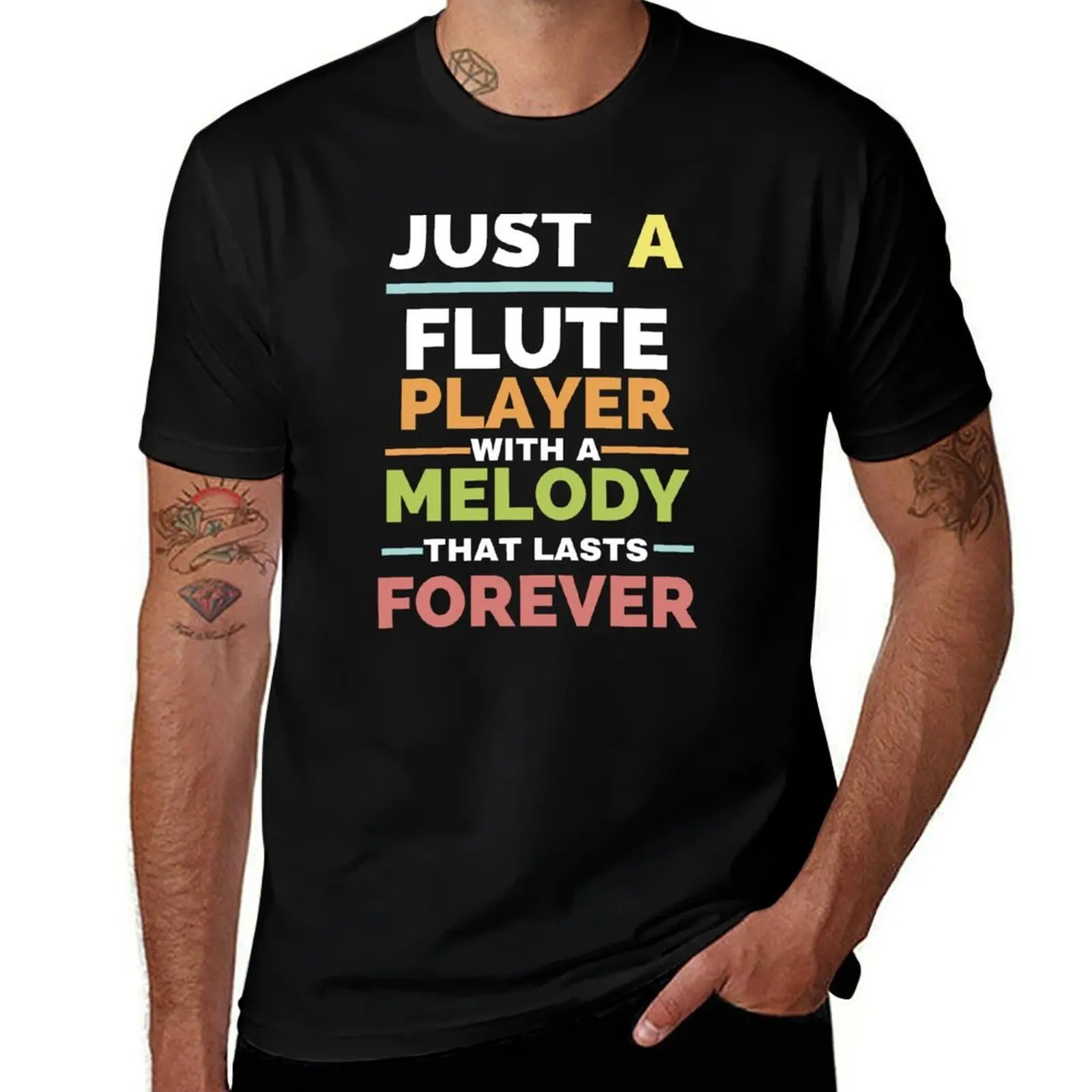 Just a flute player with a melody that lasts forever T-Shirt Fashion Print Casual Short Sleeve T-Shirt